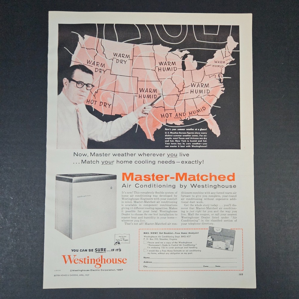 1957 Westinghouse Master-Matched Air Conditioning Vintage Print Ad Staunton VA